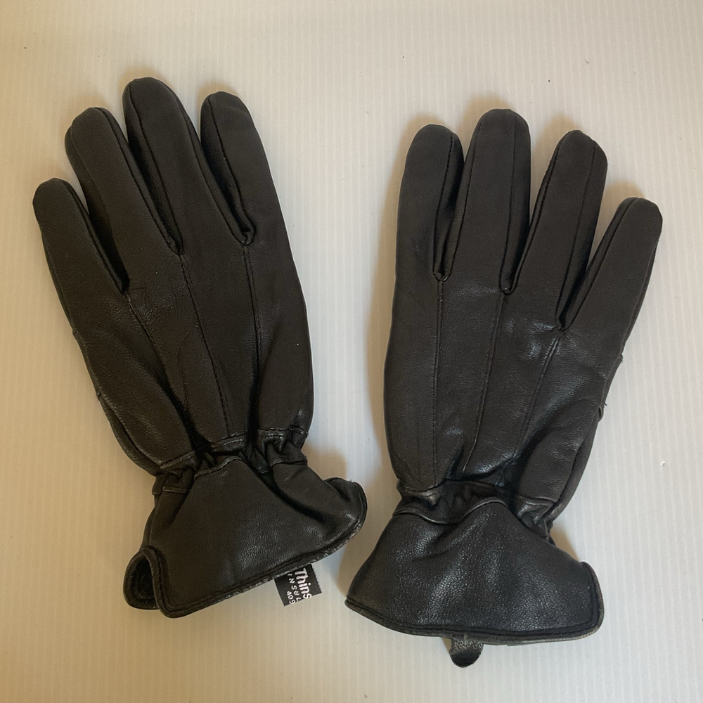 Men’s Black Leather Thinsulate Winter Gloves Size M